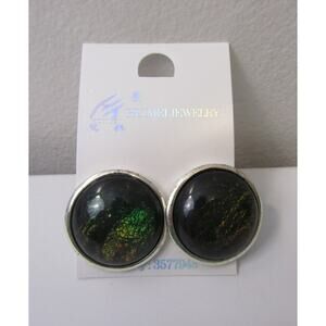 Huimei Silver Multicolor Marbly Oval Round‎ Stud Earrings Boho